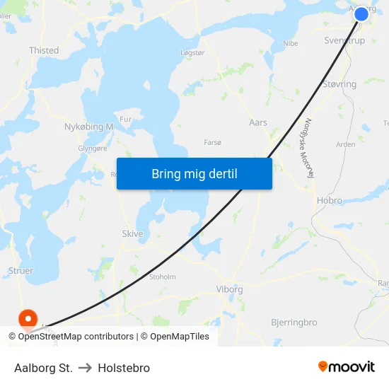 Aalborg St. to Holstebro map