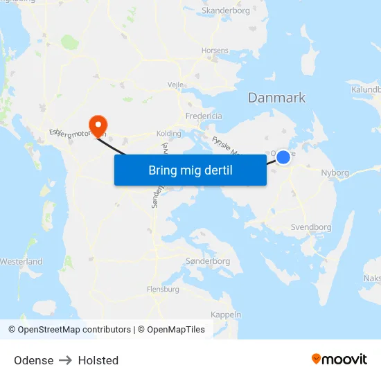 Odense to Holsted map