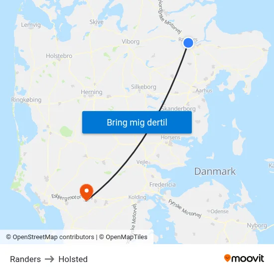 Randers to Holsted map