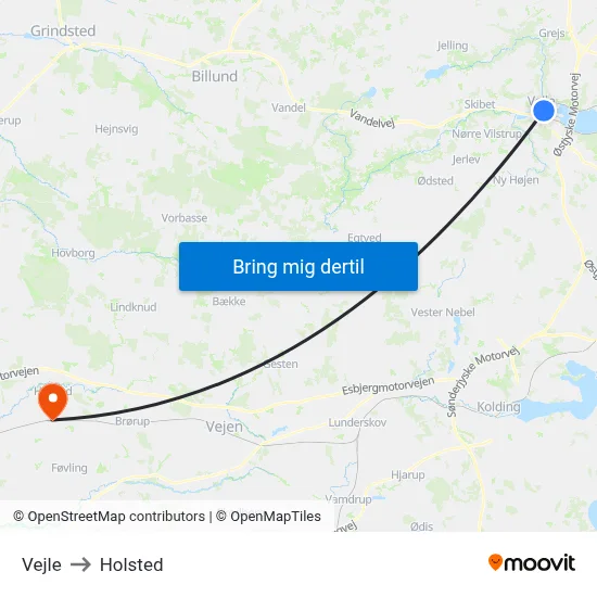 Vejle to Holsted map