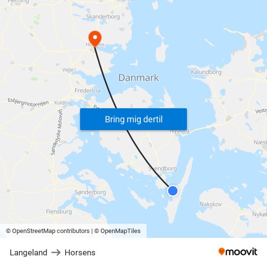 Langeland to Horsens map