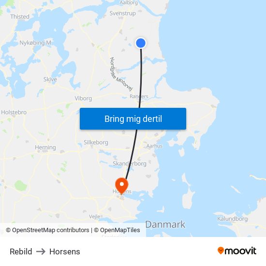 Rebild to Horsens map