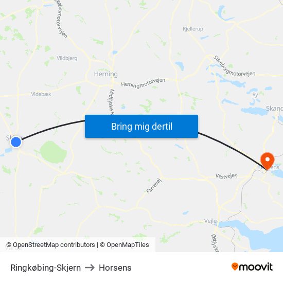 Ringkøbing-Skjern to Horsens map