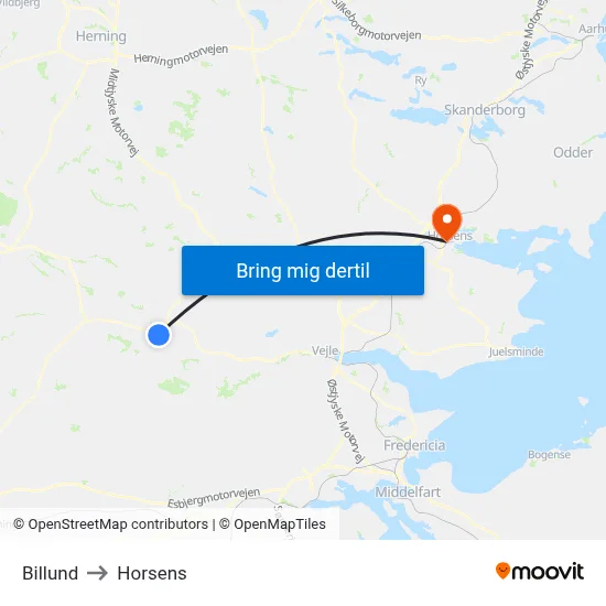 Billund to Horsens map