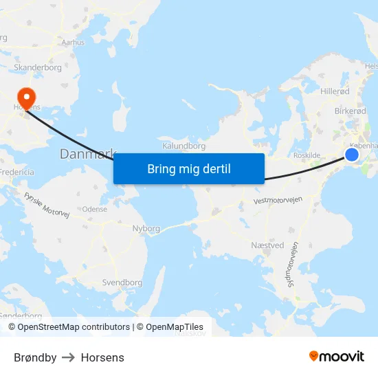 Brøndby to Horsens map