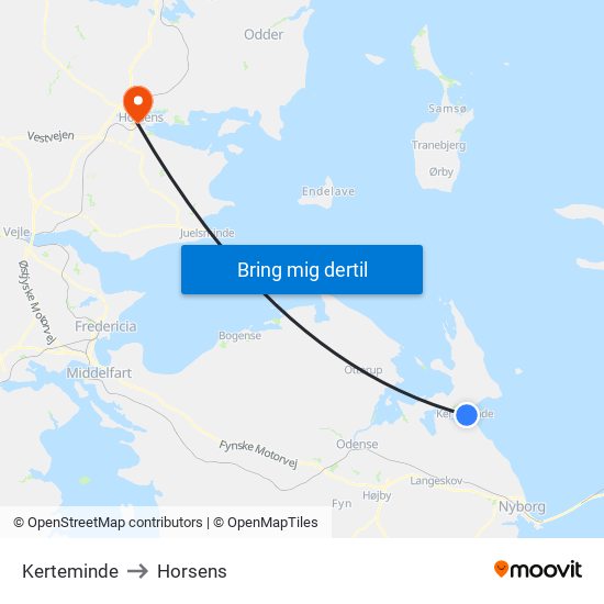 Kerteminde to Horsens map