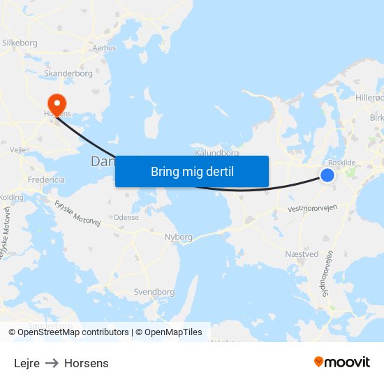 Lejre to Horsens map
