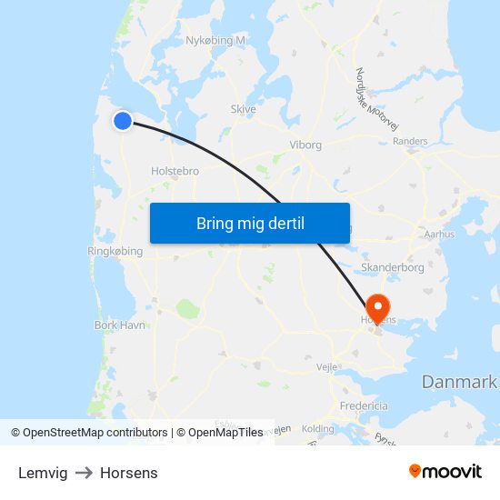 Lemvig to Horsens map