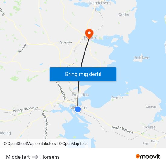 Middelfart to Horsens map