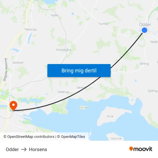 Odder to Horsens map