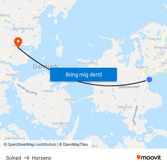 Solrød to Horsens map
