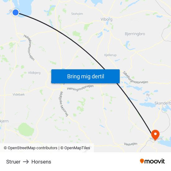 Struer to Horsens map