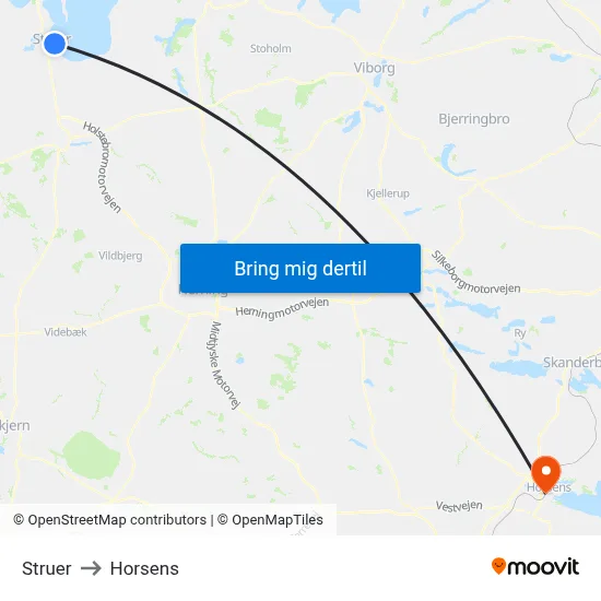 Struer to Horsens map