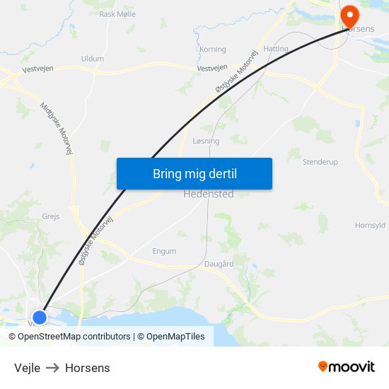 Vejle to Horsens map