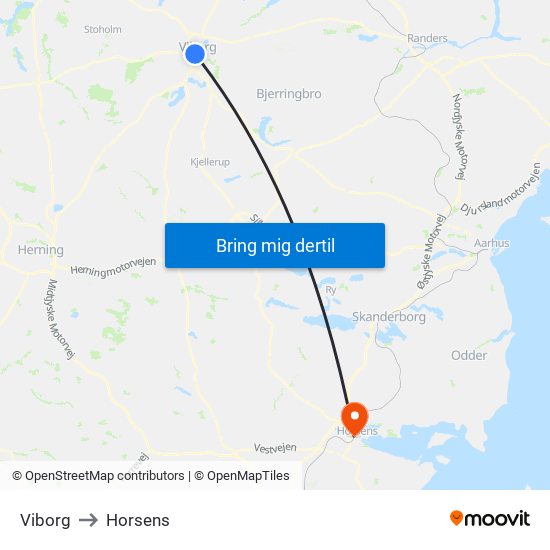 Viborg to Horsens map