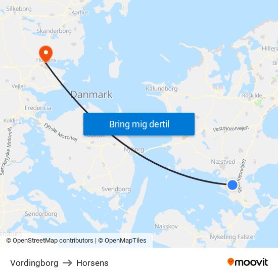 Vordingborg to Horsens map