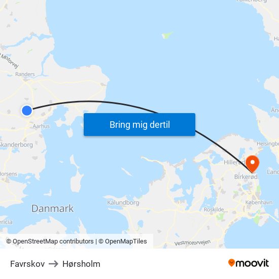 Favrskov to Hørsholm map