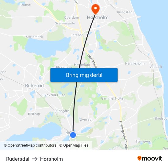 Rudersdal to Hørsholm map