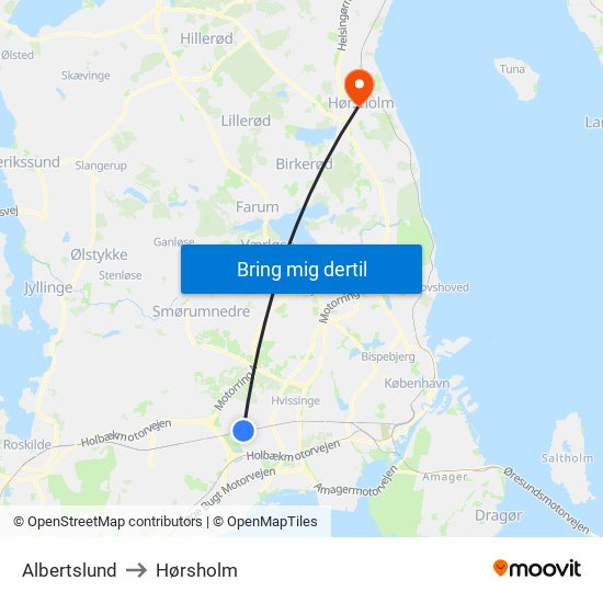 Albertslund to Hørsholm map