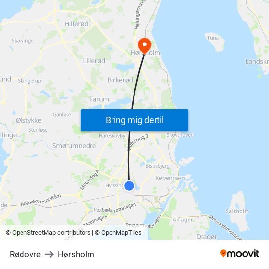 Rødovre to Hørsholm map