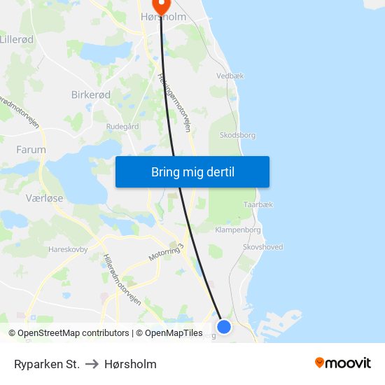 Ryparken St. to Hørsholm map