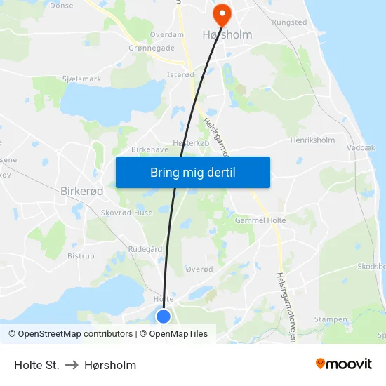 Holte St. to Hørsholm map
