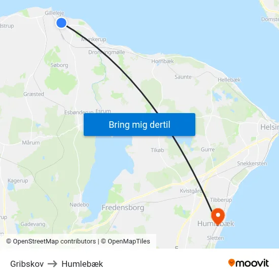 Gribskov to Humlebæk map