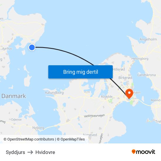 Syddjurs to Hvidovre map