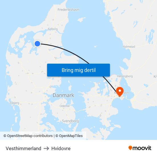 Vesthimmerland to Hvidovre map