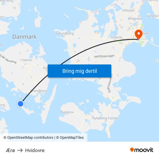 Ærø to Hvidovre map