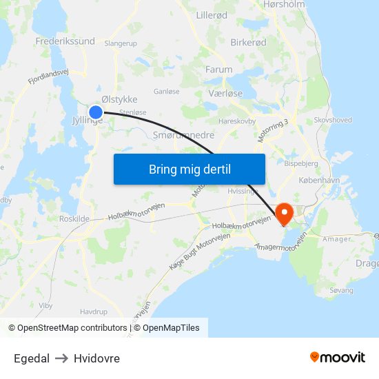 Egedal to Hvidovre map