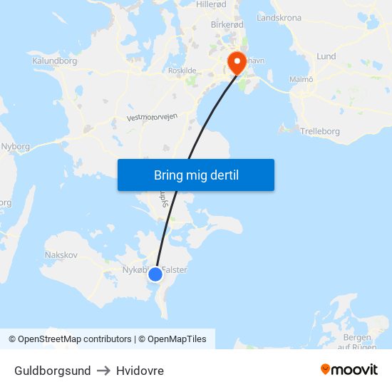 Guldborgsund to Hvidovre map