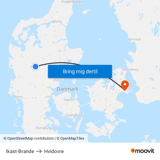 Ikast-Brande to Hvidovre map