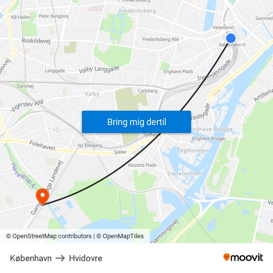 København to Hvidovre map