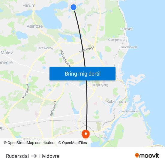 Rudersdal to Hvidovre map