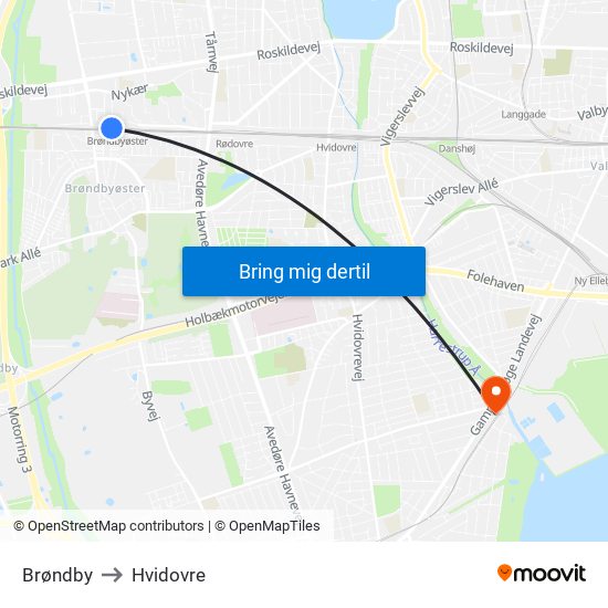 Brøndby to Hvidovre map