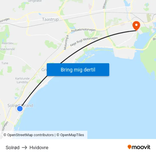 Solrød to Hvidovre map