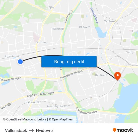 Vallensbæk to Hvidovre map