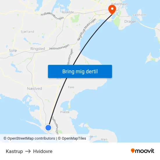 Kastrup to Hvidovre map