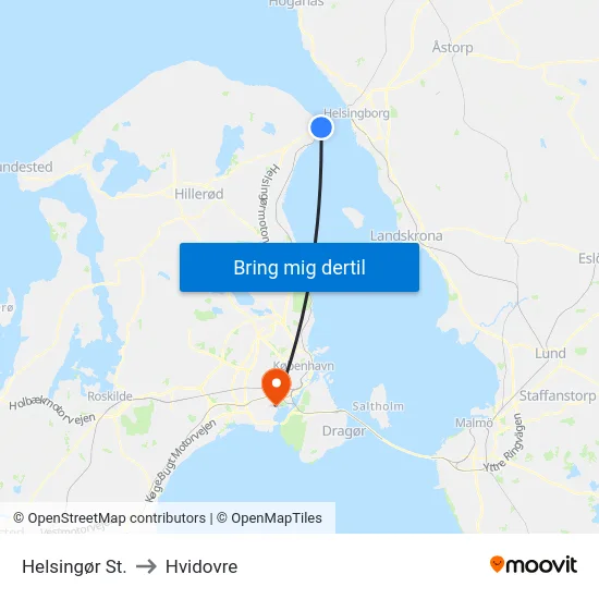 Helsingør St. to Hvidovre map