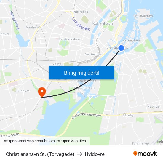 Christianshavn St. (Torvegade) to Hvidovre map