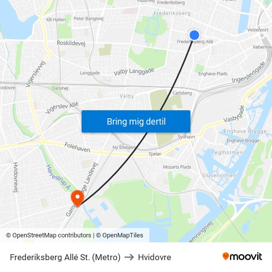 Frederiksberg Allé St. (Metro) to Hvidovre map