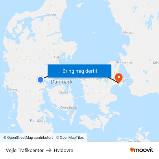 Vejle Trafikcenter to Hvidovre map
