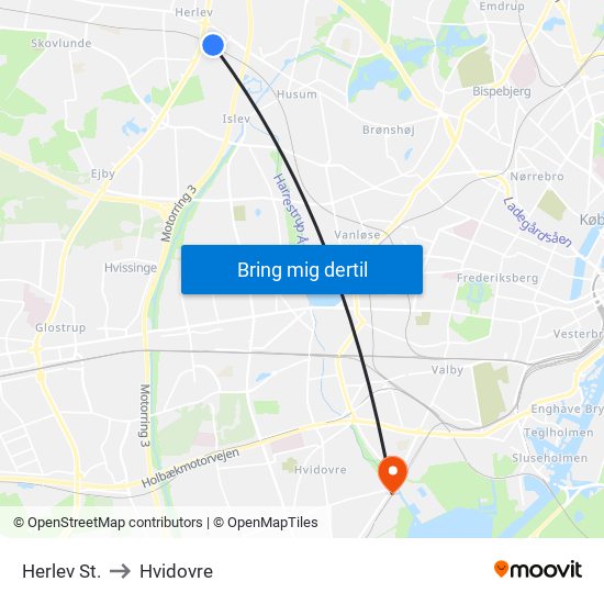 Herlev St. to Hvidovre map