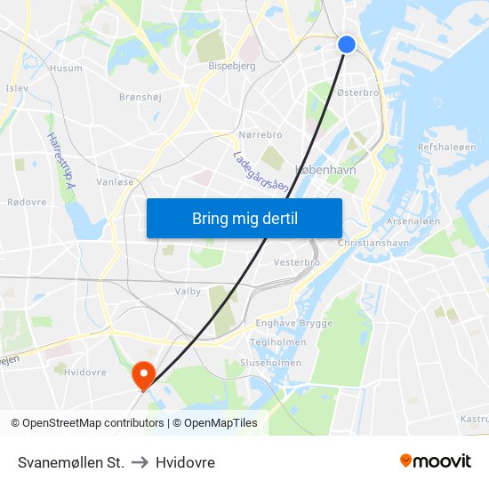 Svanemøllen St. to Hvidovre map