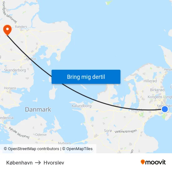 København to Hvorslev map