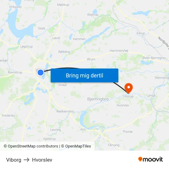 Viborg to Hvorslev map