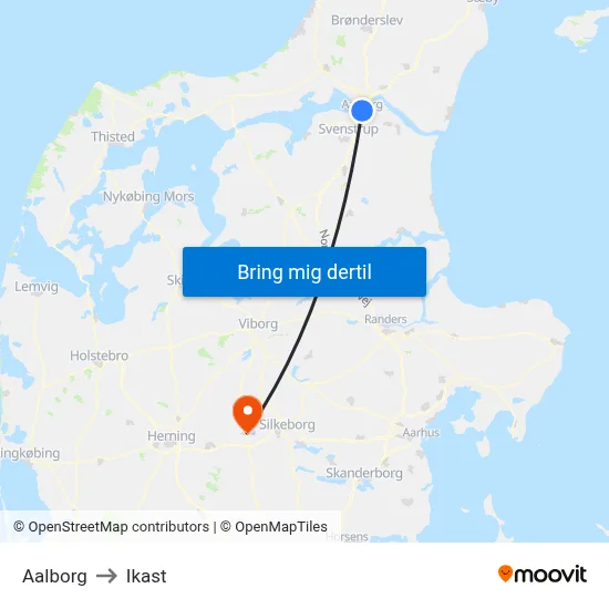 Aalborg to Ikast map
