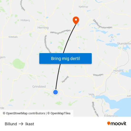 Billund to Ikast map