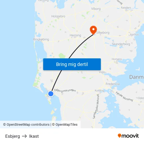 Esbjerg to Ikast map